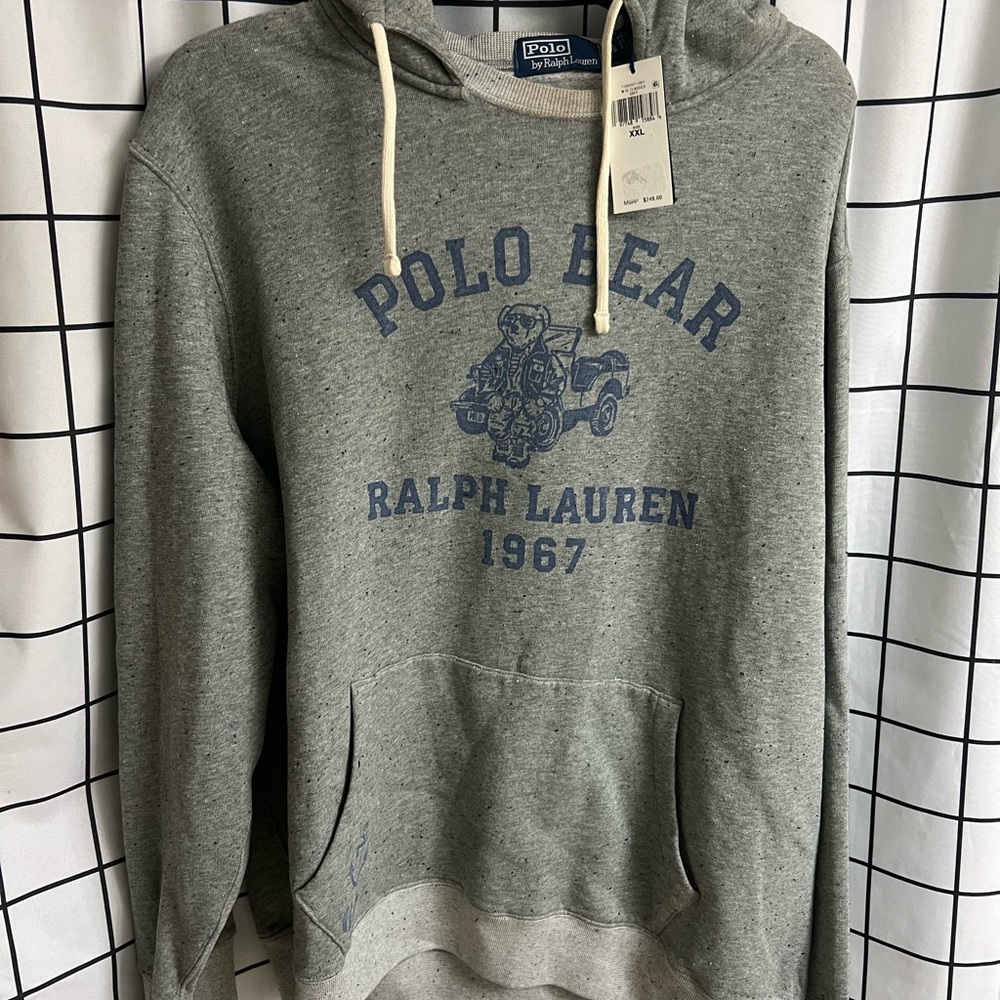 Ralph Lauren Gray Hoodie with Blue Polo Bear Print